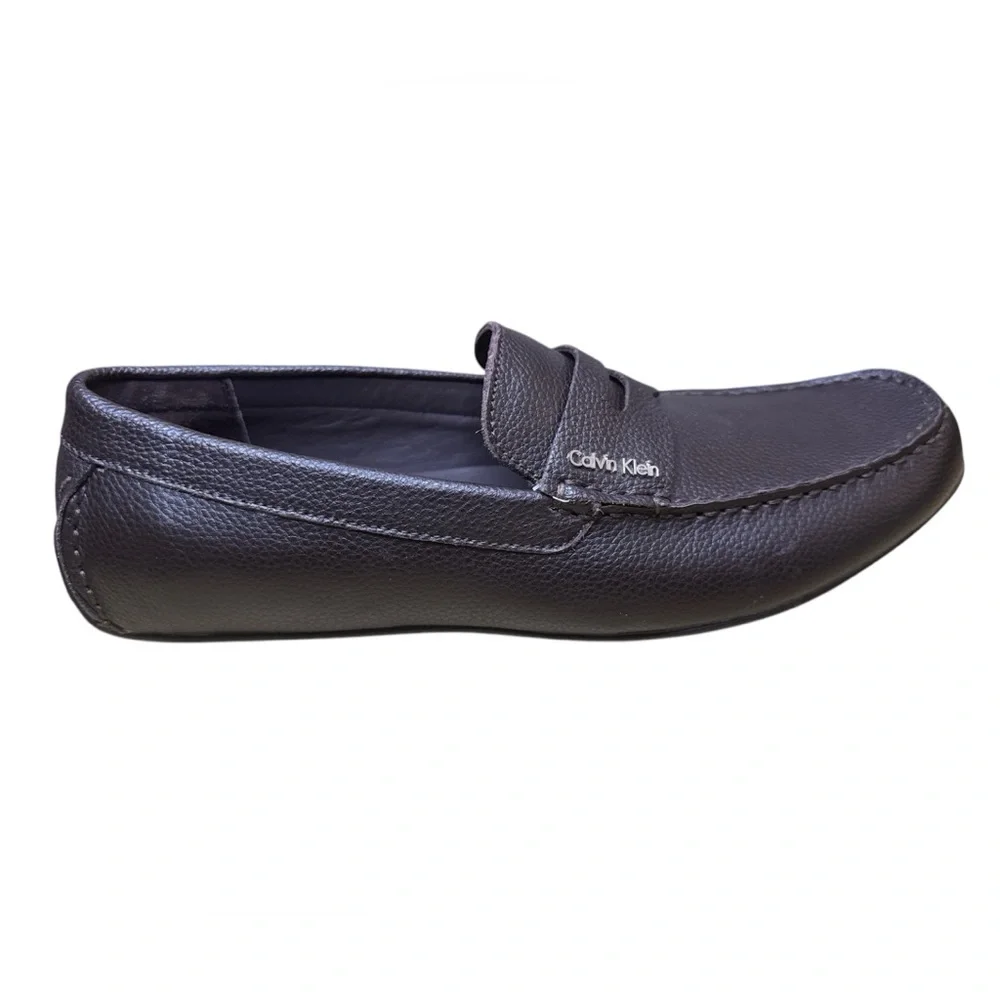 Calvin Klein Men's Pebbled Brown Leather Driving Shoes